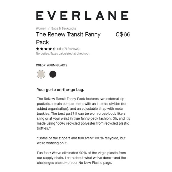 Everlane The Renew Transit Fanny Pack in "Warm Quartz" NWOT - Picture 8 of 9